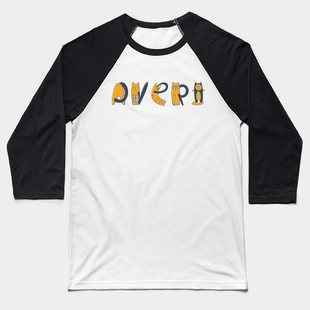 Averi | Girl Name | Cat Lover | Cat Illustration Baseball T-Shirt by LisaLiza